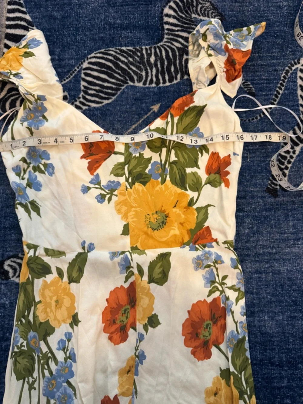 Reformation White Floral Midi Dress with Yellow, Red & Blue Blooms - Picture 8 of 12